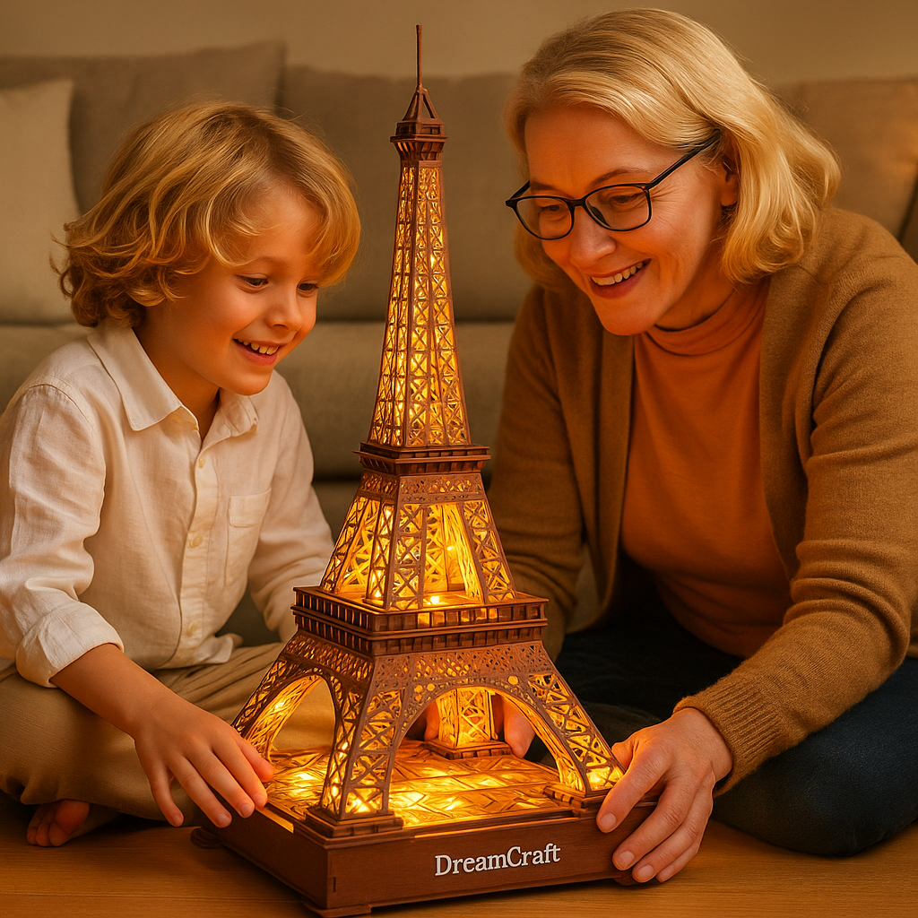 Tour Eiffel Lumineuse 53cm – Puzzle 3D en Bois ROBOTIME® – Édition “Nuit Parisienne” – Cadeau Premium