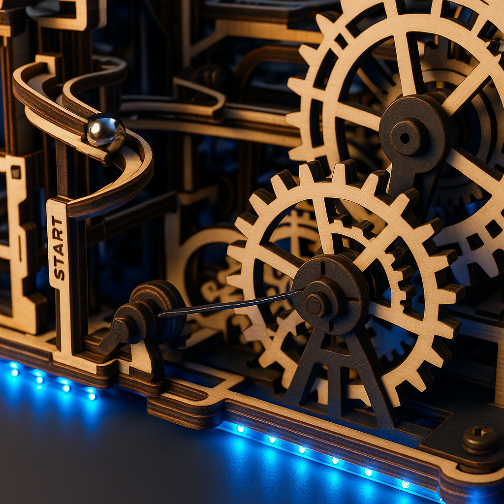 Marble Run Mécanique 3D ROKR® – Parcours à Billes en Bois 294 Pièces – Modèle Premium à Engrenages